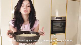 On the film set, the cameraman drilled a feminine makeup artist and a busty food blogger.