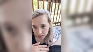 Blonde sweetheart gives head on the patio