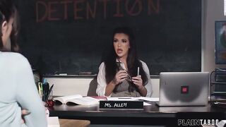 Teacher Elizabeth Sky is done with the filth of her students Natalie Brooks and Victor Ray and demands they will suck and screw in front of her or else
