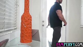 Wicked teen step daughter surprising her blindfolded stepfather