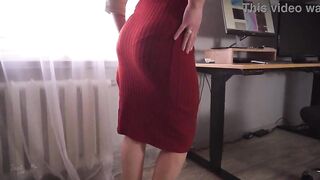 Amateur MILF In Tight Side Slit Skirt Teasing Visible Panty Line
