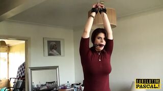 Busty redhead sub clamped and facefucked