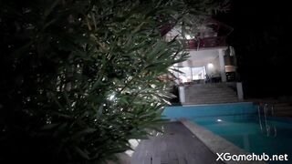 Hot GF Sucks Me at Stranger’s Pool Then I Pound Her From Behind Without the Owner Knowing