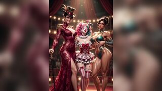 Comics circus strip ring leader clown and acrobat sexy circus show