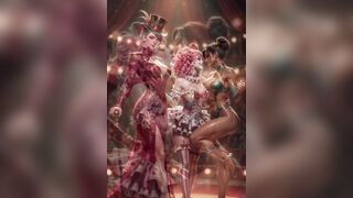 Comics circus strip ring leader clown and acrobat sexy circus show