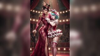 Comics circus strip ring leader clown and acrobat sexy circus show