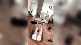 Fit golden-haired ab workout in panties