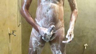 Soapy Shower Solo - Butt Plug In White Stroking & Cumming