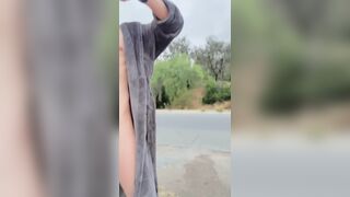 PUBLIC WANG FLASH ADVENTURE! ??? Biker and Drivers passing by looking at my big dick! Flashing.