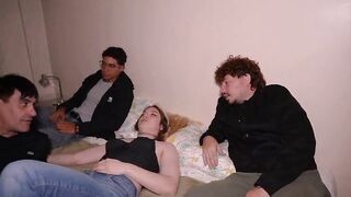 Friends arrive home after a party and end up having a 3-some!