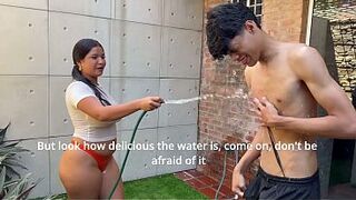 Soaking My Stepsister Constricted Shirt Until This honey Begs for My dick