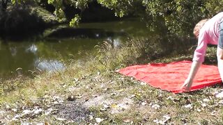 Outside, nature, by the river, exposed MILF has wild masturbation