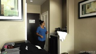 Excited room service maid gets drilled by hotel guest