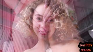 POV small 19yo pussyfucked in three-some after Hitachi toying