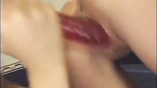 Naughty Peaches Johnson and Veronika Carso Like to Use Double Sided Sex-toy in the Batroom During Their Lesbian Games