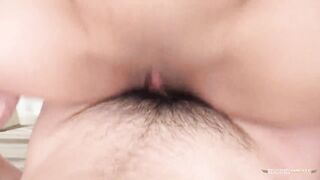 The vigorous act of engaging in reverse cowgirl position leads to the Asian woman experiencing female spunk fountain and a beefy d