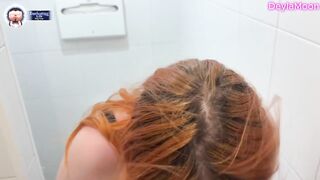 Cummed on her ass in a public restroom. Risky public sex with a stranger.