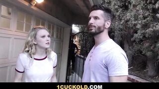 Desperate for Cash, Lily Rader Dives into a Wild Cuckold Gang Fuck with Masked Studs in a Garage! Will Her Boyfriend's Watchful Eye Ignite Her Passion?