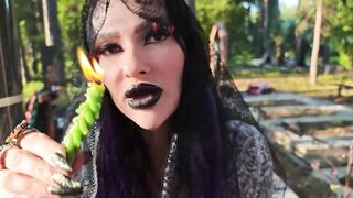 Gothic Witch Wanders the Cemetery, Performs Black Magic Rituals, and Makes YOU to Worship Her and Satan.