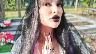 Gothic Witch Wanders the Cemetery, Performs Black Magic Rituals, and Makes YOU to Worship Her and Satan.