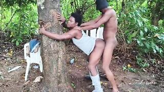 Screw ebony Lagos queen below a mango tree doggy