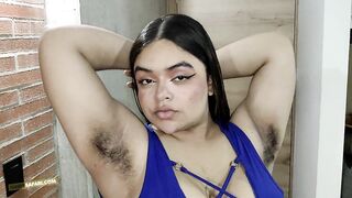 Hairy Celeste in her blue dress