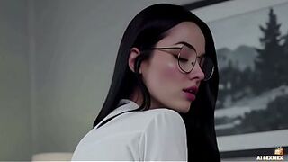 Fucking the private teacher when no one was home - Vagina orgasm - big ass and white breasts of a woman wearing glasses - dark haired woman was secretly screwed - AI