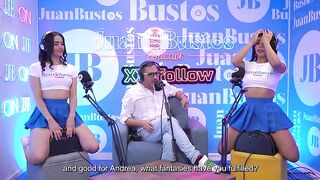 Squirter Camila & Andrea, the kinkiest Latina step-sisters, cum hard with the fuck machine on full power at JuanBustosPodcast!