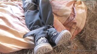 Guy tied on couch gets handjob