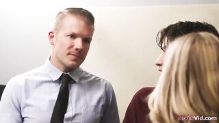 Stepmom Andi Avalon puts on a blindfold and gets screwed by her stepson instead of her co worker.The other guy joins in and makes the milf squirt.