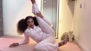 21yo taut ebony girl tries indoor yoga for the first time