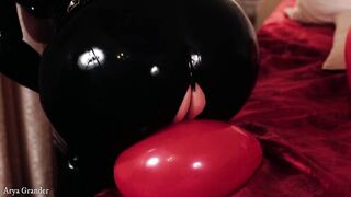 Latex rubber Looner MILF masturbate with pierced vagina and air balloons