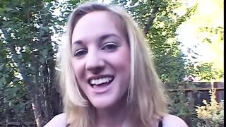 Young Blonde Gives Some Head to Her College Teacher Outdoors