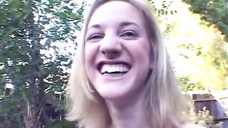 Young Blonde Gives Some Head to Her College Teacher Outdoors