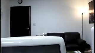 Cute brunette gets cumshot after riding knob