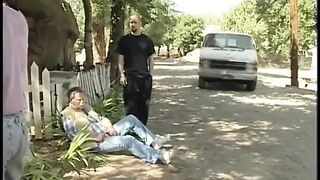 Cute golden-haired loves sucking white male's cock in the back of a van