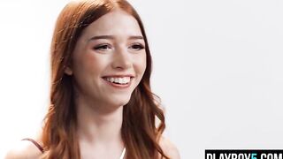 Tiny teen redhead Myra Moans interview and masturbation orgasm