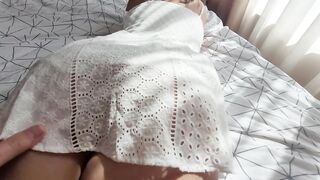 Rubbing Penis on Big Ass of Pleasing Brunette in Cute Short Sundress till Cum
