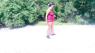 MOTORCYLE FEMALE Teasing In Public Doing Yoga Stretching And More Park