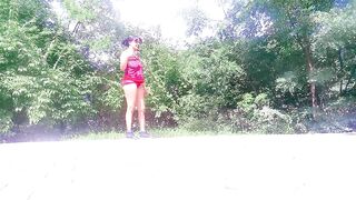 MOTORCYLE FEMALE Teasing In Public Doing Yoga Stretching And More Park