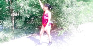 MOTORCYLE FEMALE Teasing In Public Doing Yoga Stretching And More Park