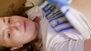 A gal nurse in gloves screws herself and shows her body