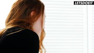 Skinny Redhead in Heels Gets Her Throat Grabbed While He Fucks Her