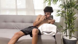 My stepsister takes advantage of the fact that I'm on a call with my girlfriend to give me a great fellatio.
