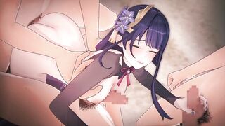 【Genshin Impact Raiden Shogun #03】group-sex 3D Anime Animation.(Fingering,handjob,blow job,sex)