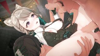 【Genshin Impact Lynette】group sex 3D Anime Animation.(Fingering,handjob,blowjob,sex)