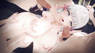 【Genshin Impact Kamisato Ayaka】group-sex 3D Anime Animation.(Fingering,handjob,fellatio-job,sex)
