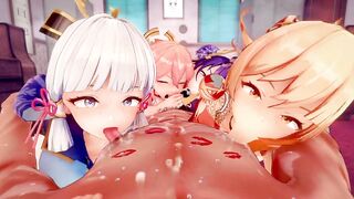 【Genshin Impact】Raiden Shogun,Yae Miko,Kamisato Ayaka,Yoimiya harem sex 3D Hentai Animation.