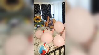 Lewd MILF Taking Off Her Mini Suit and Teases With Panties and Shows Her Nipples (Balloon Fetish)