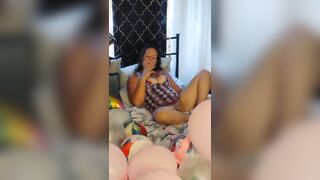 Lewd MILF Taking Off Her Mini Suit and Teases With Panties and Shows Her Nipples (Balloon Fetish)